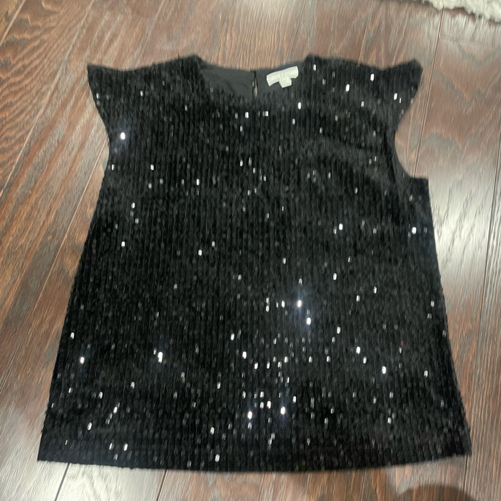 Halston Women Black  Sleeveless Sequins Blouse Size Medium Party